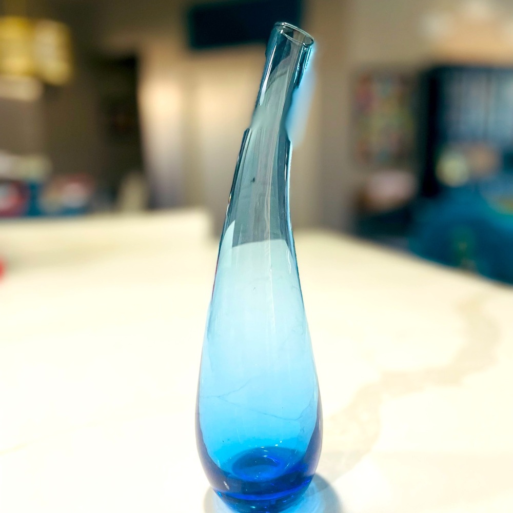 Vintage IKEA Turquoise Blue Tear-Drop Bud Bent Neck Vase